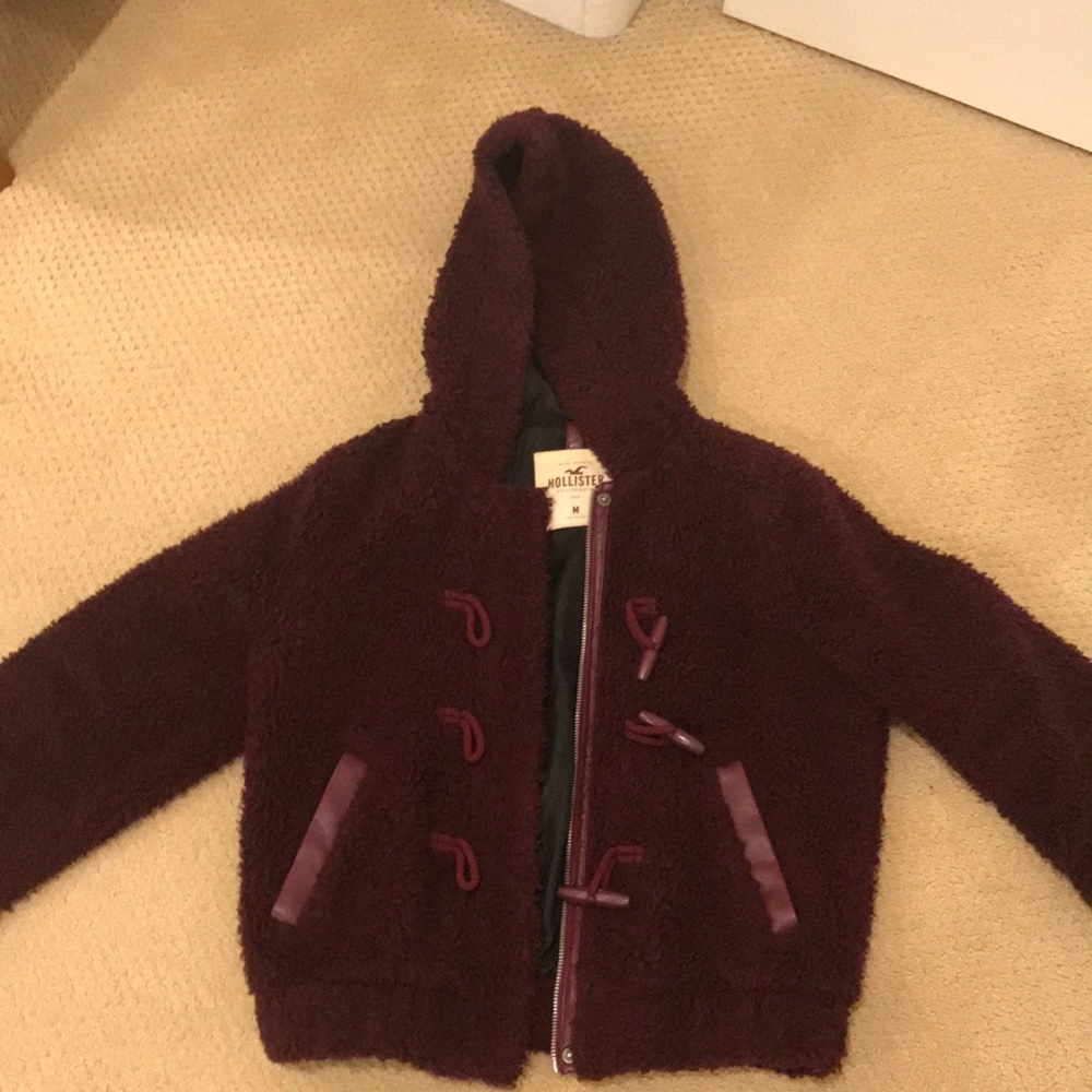 Hollister Maroon Fluffy Hooded Jacket
